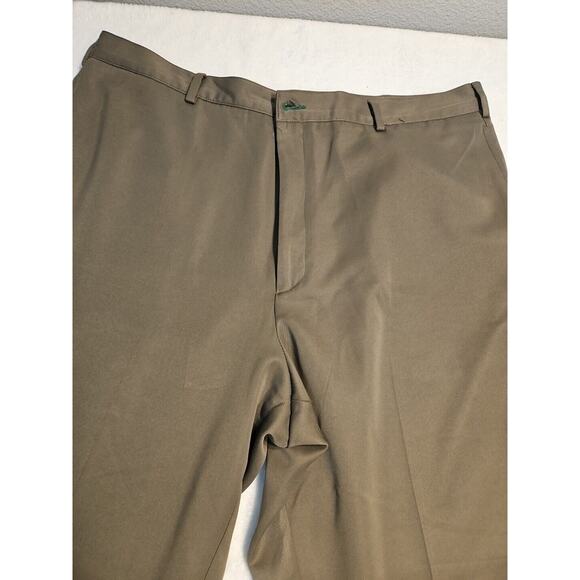 Mens Tommy Hilfiger 40x30 Pants Pleated Olive/Brown Khaki 100% Polyester Cuffed - Picture 3 of 8